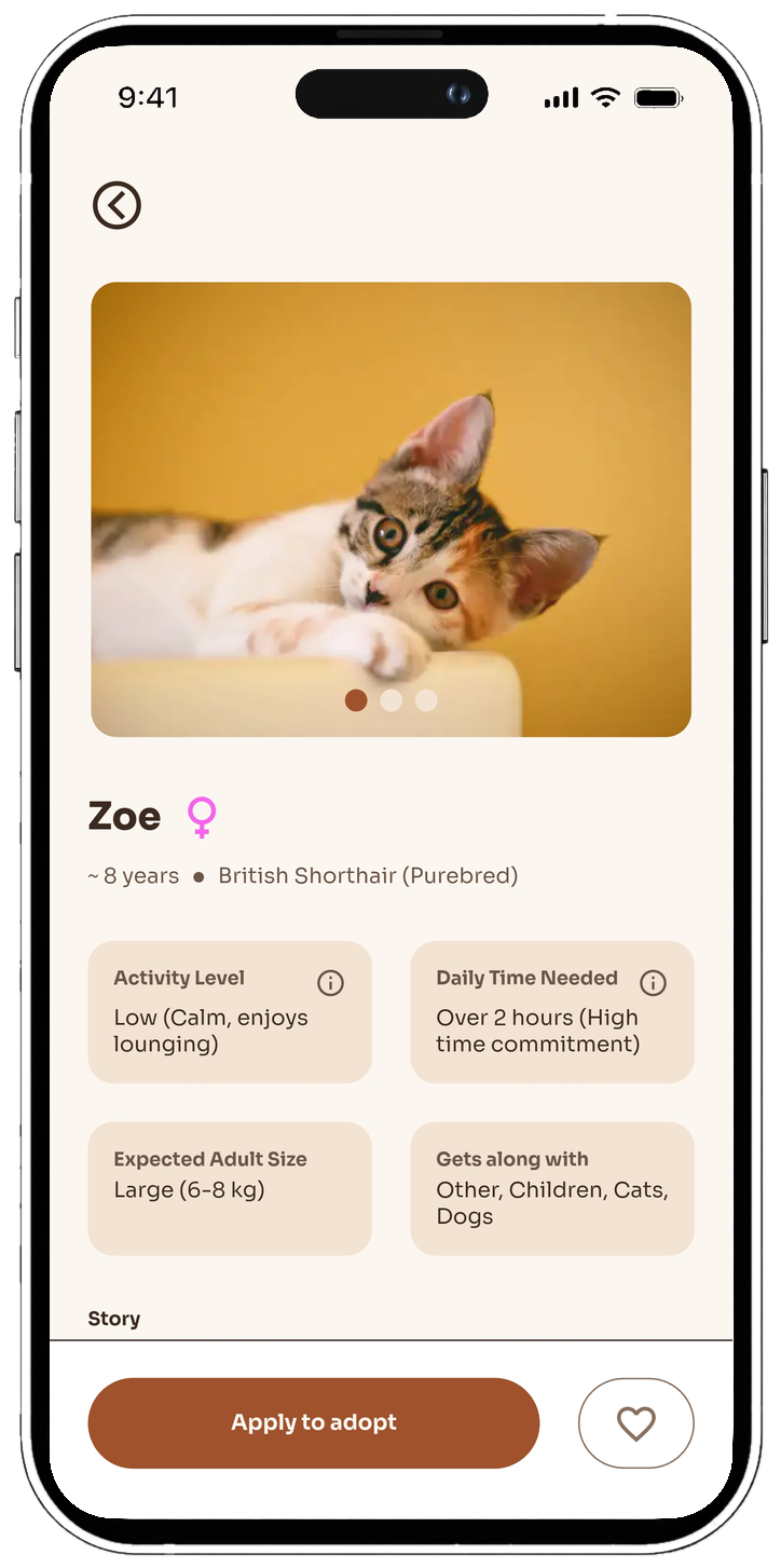 Addotta pet profile screen